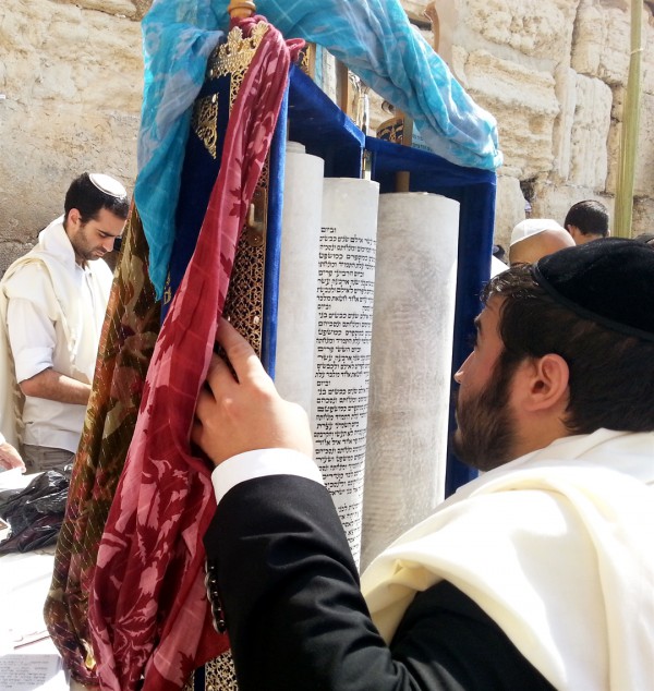 Lifting the Torah scroll-Western (Wailing) Wall