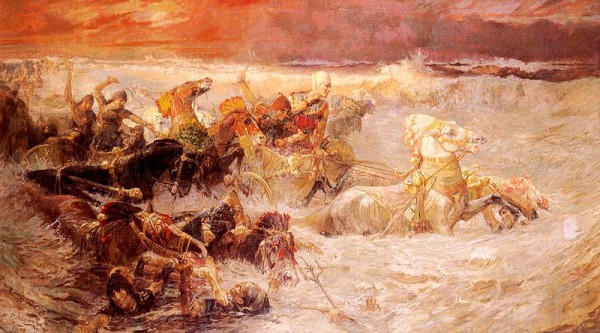 Pharaoh's Army Engulfed by the Red Sea-Frederick Arthur Bridgman