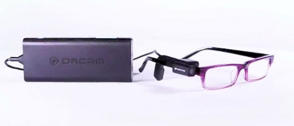 A pair of glasses fitted with the OrCam