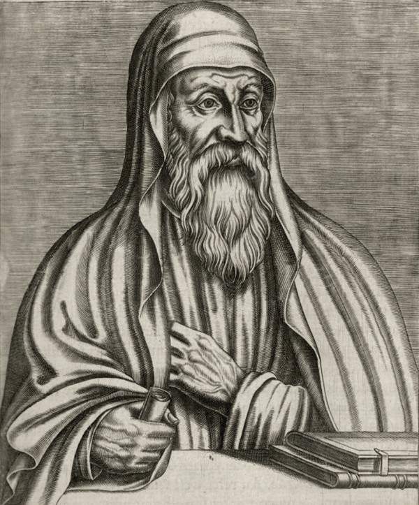 An illustration of Origen from "Les Vrais Portraits Et Vies Des Hommes Illustres" by André Thévet