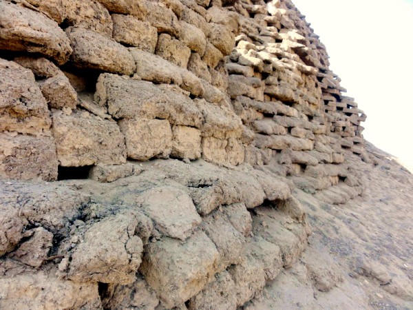 Closeup of the mud and straw bricks of Amenemhet III pyramid at Hawara, Egypt.