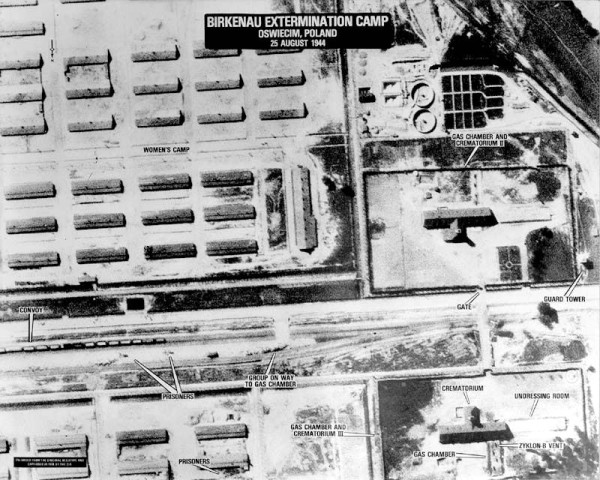 1944 aerial photograph of Auschwitz Birkenau