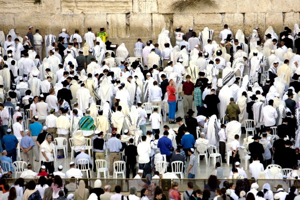 Prayer on Yom Kippur at the Western (Wailing) Wall in Jerusalem.
