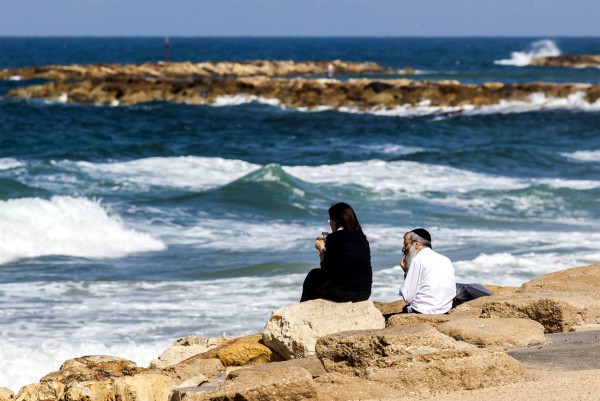 Mediterranean Sea-Israel-Orthodox couple-man and wife