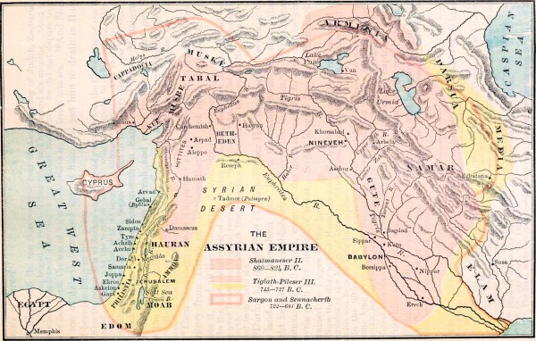 A map showing the influence of the Assyrian Empire during the 8th century BC. Amos likely prophesied in 762 BC, providing a 40-year window for repentance. The people did not listen, however, and Israel went into captivity in about 718 BC.