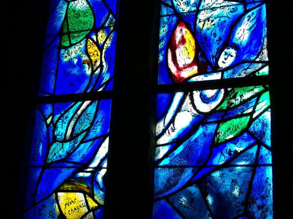 Angel, Marc Chagall, stained glass window, All Saints' Church, Tudeley, England