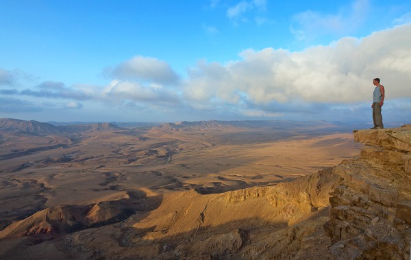 Man overlooking the Negev Desert in Israel 