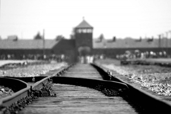 Train track ending at Auschwitz Concentration Camp.