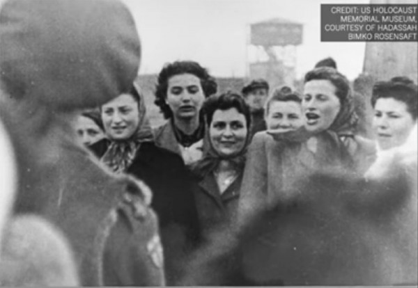 Women survivors of Bergen-Belsen concentration camps.