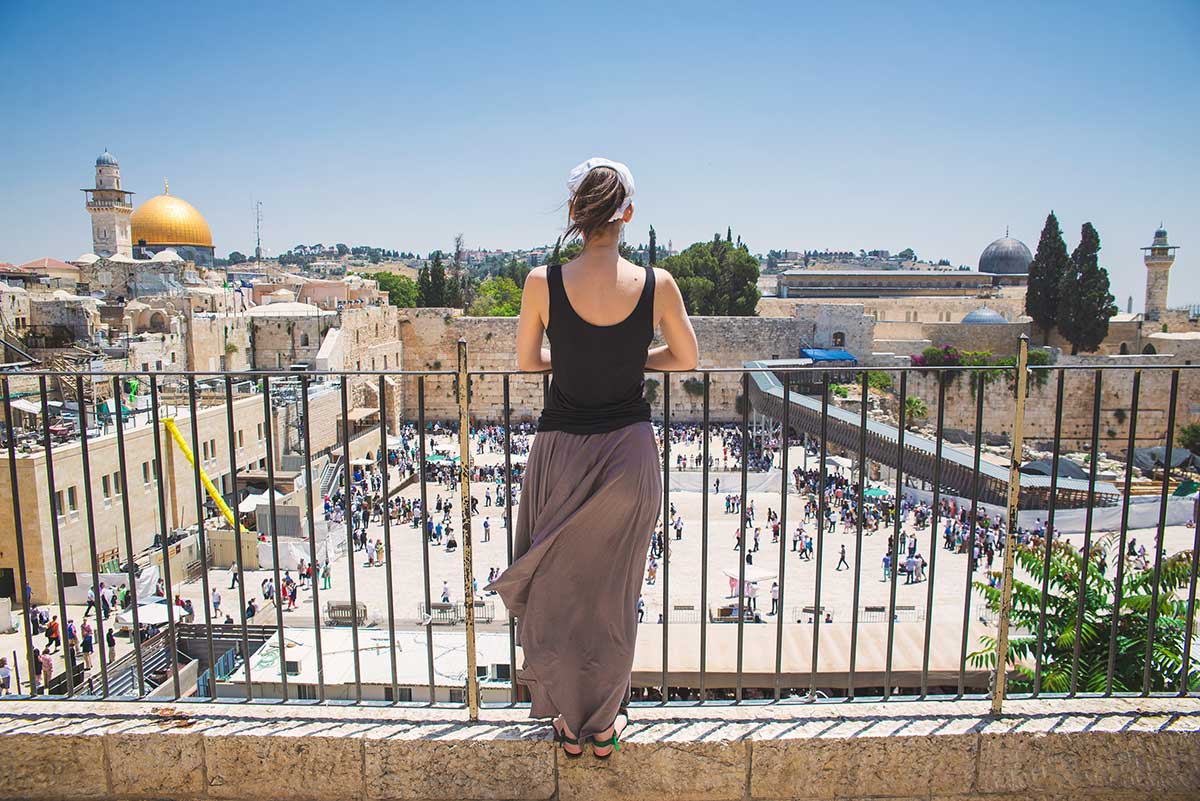 Woman overlooking Western Wall Plaza in Jerusalem